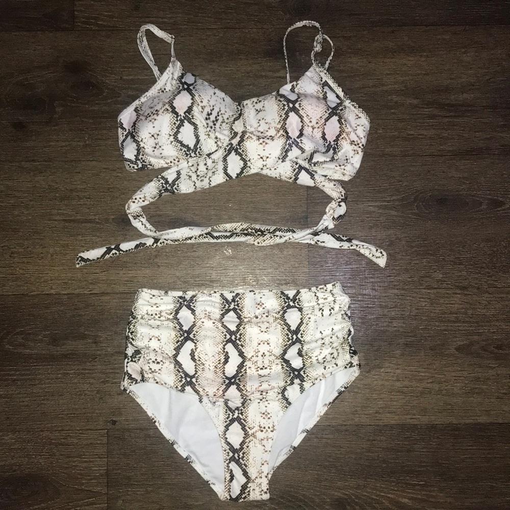 White Snake Print Bikini
